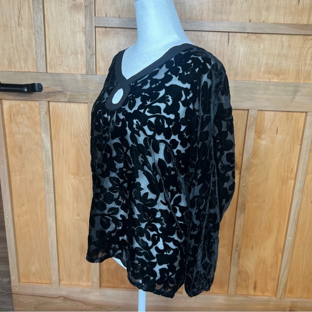 Mystree Size Small | Black Velvet Sheer | STUNNING| Women's Long Sleeve Top - Picture 4 of 9